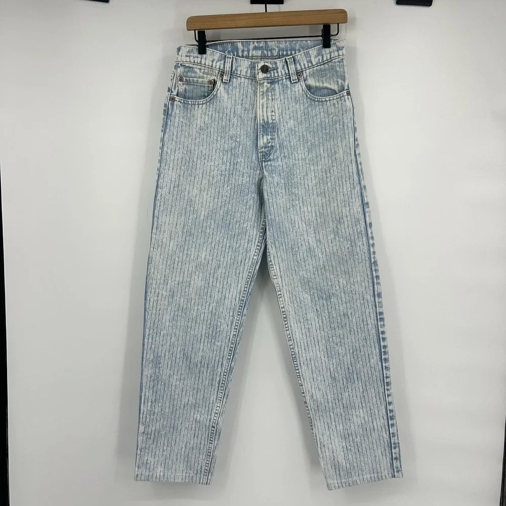 Vintage 90s Levi's 550 Jeans W31 USA Herringbone Acid Wash Striped Denim